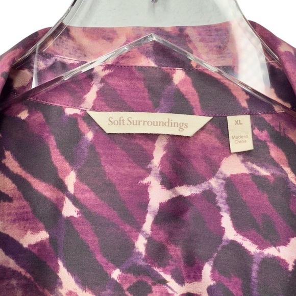Soft Surroundings Vivi Silk Animal Print Button Up Women’s Flowy Blouse Sz XL - Picture 3 of 11